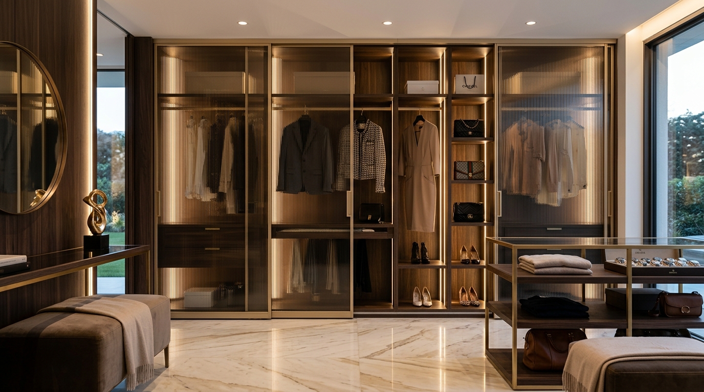 Fluted Bronze Glass Sliding Wardrobe Nagercoil